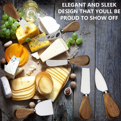 Premium 6-Piece Cheese Knife Set, Stainless Steel Cheese Knives Collection | Complete Stainless Steel Cheese Knives Collection (Acacia Wood Handle)-Charcuterie Boards Accessories,Gift-Ready