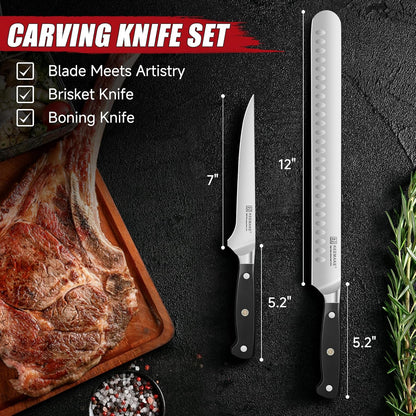 Carving Knife Set, Brisket Slicing Knife & Boning Knife For Meat