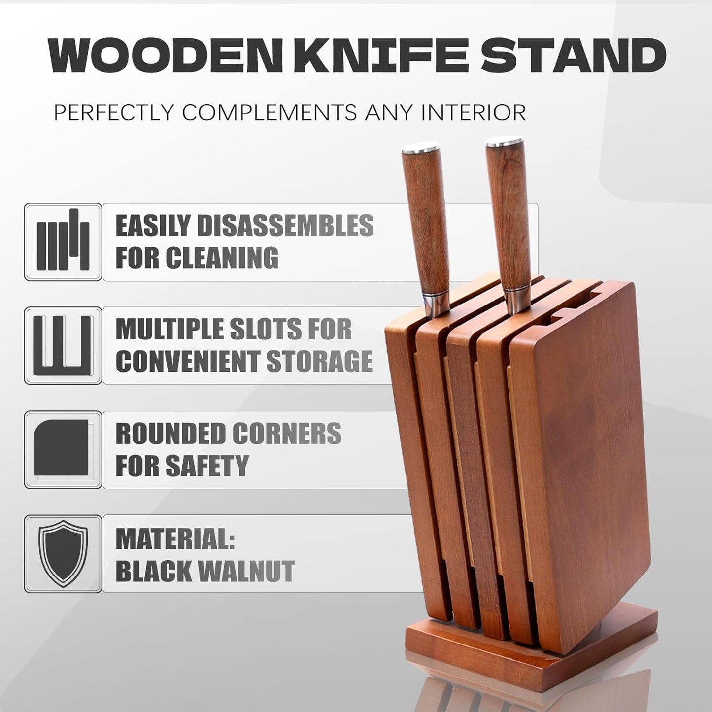 Knife Block & Universal Holder - Detachable Solid Wood Organizer for Kitchen Storage, Washable Design (No Knives Included) - Gift Ready for Chefs 1 Piece