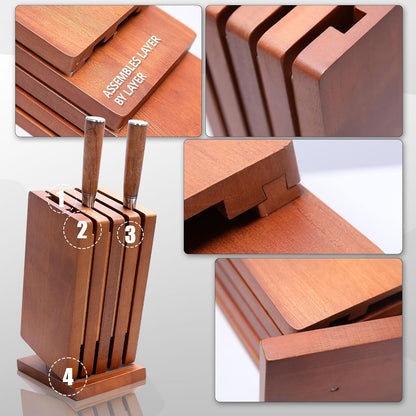Knife Block & Universal Holder - Detachable Solid Wood Organizer for Kitchen Storage, Washable Design (No Knives Included) - Gift Ready for Chefs 1 Piece