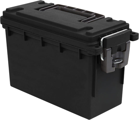 Ammo Box Made in USA, Stackable Lockable Ammo Storage Box, Black | Lockable Storage Box, Water and Dust Resistant Dry Box, Secures Hunting Gear, Gun Accessories, Supplies, and Bullets