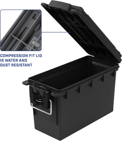 Ammo Box Made in USA, Stackable Lockable Ammo Storage Box, Black | Lockable Storage Box, Water and Dust Resistant Dry Box, Secures Hunting Gear, Gun Accessories, Supplies, and Bullets