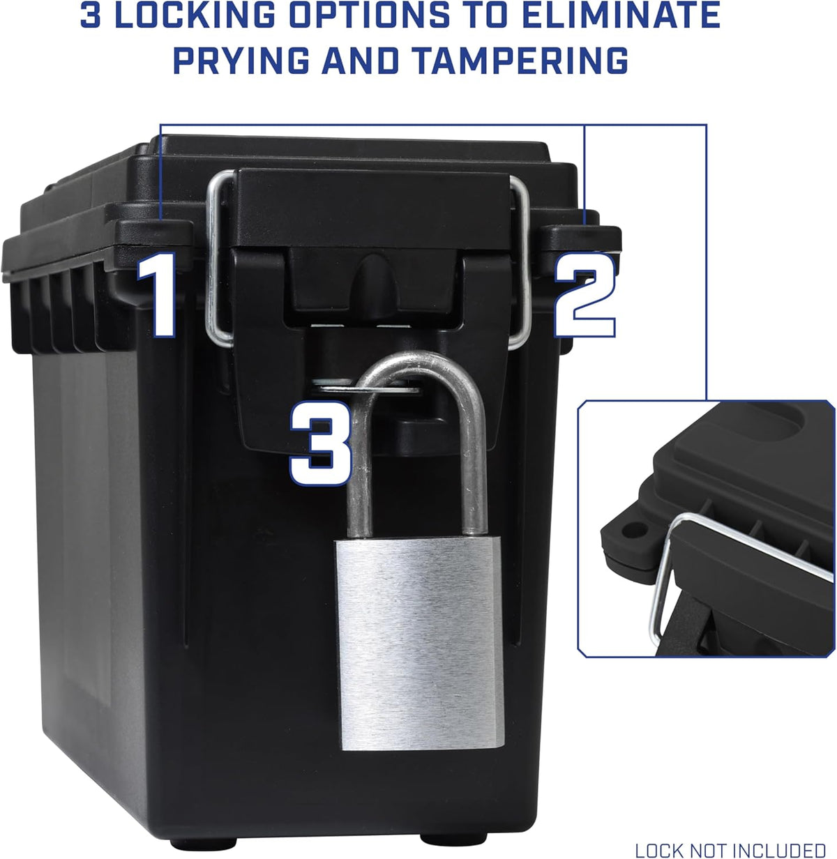 Ammo Box Made in USA, Stackable Lockable Ammo Storage Box, Black | Lockable Storage Box, Water and Dust Resistant Dry Box, Secures Hunting Gear, Gun Accessories, Supplies, and Bullets