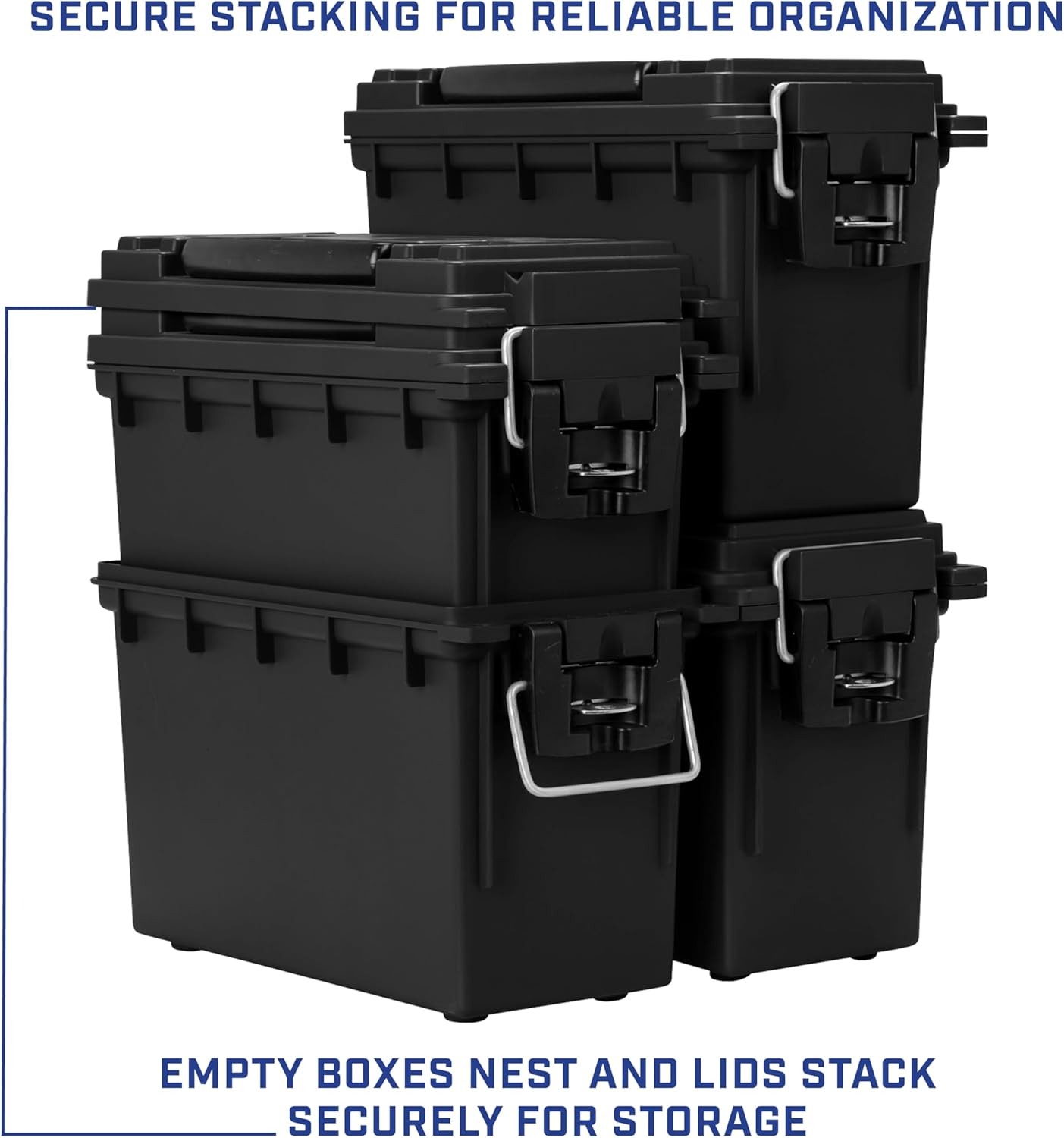 Ammo Box Made in USA, Stackable Lockable Ammo Storage Box, Black | Lockable Storage Box, Water and Dust Resistant Dry Box, Secures Hunting Gear, Gun Accessories, Supplies, and Bullets