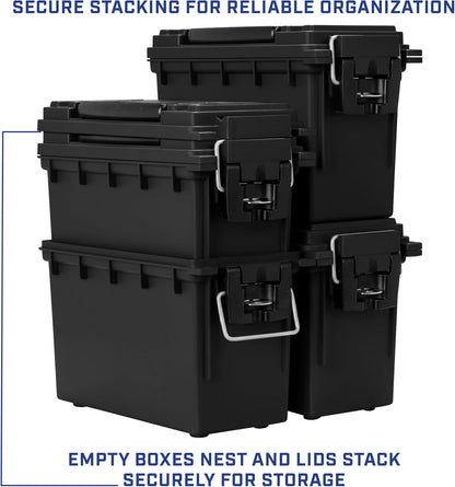 Ammo Box Made in USA, Stackable Lockable Ammo Storage Box, Black | Lockable Storage Box, Water and Dust Resistant Dry Box, Secures Hunting Gear, Gun Accessories, Supplies, and Bullets