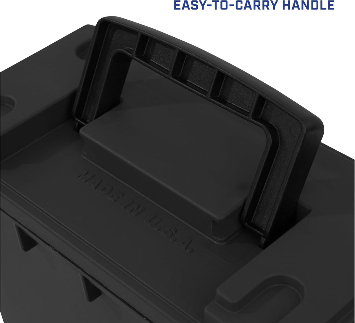 Ammo Box Made in USA, Stackable Lockable Ammo Storage Box, Black | Lockable Storage Box, Water and Dust Resistant Dry Box, Secures Hunting Gear, Gun Accessories, Supplies, and Bullets