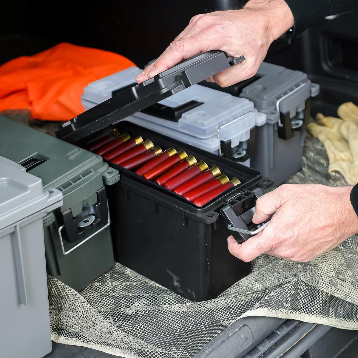 Ammo Box Made in USA, Stackable Lockable Ammo Storage Box, Black | Lockable Storage Box, Water and Dust Resistant Dry Box, Secures Hunting Gear, Gun Accessories, Supplies, and Bullets