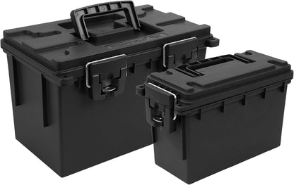 Ammo Box Made in USA, Stackable Lockable Ammo Storage Box, Black | Lockable Storage Box, Water and Dust Resistant Dry Box, Secures Hunting Gear, Gun Accessories, Supplies, and Bullets