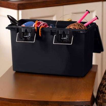 Ammo Box Made in USA, Stackable Lockable Ammo Storage Box, Black | Lockable Storage Box, Water and Dust Resistant Dry Box, Secures Hunting Gear, Gun Accessories, Supplies, and Bullets