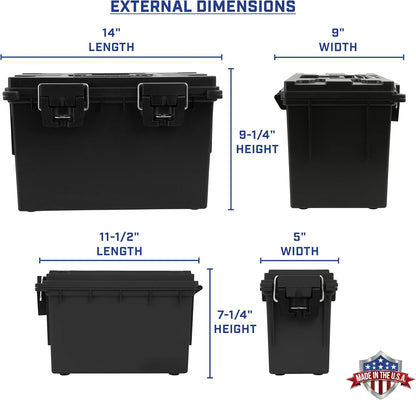 Ammo Box Made in USA, Stackable Lockable Ammo Storage Box, Black | Lockable Storage Box, Water and Dust Resistant Dry Box, Secures Hunting Gear, Gun Accessories, Supplies, and Bullets