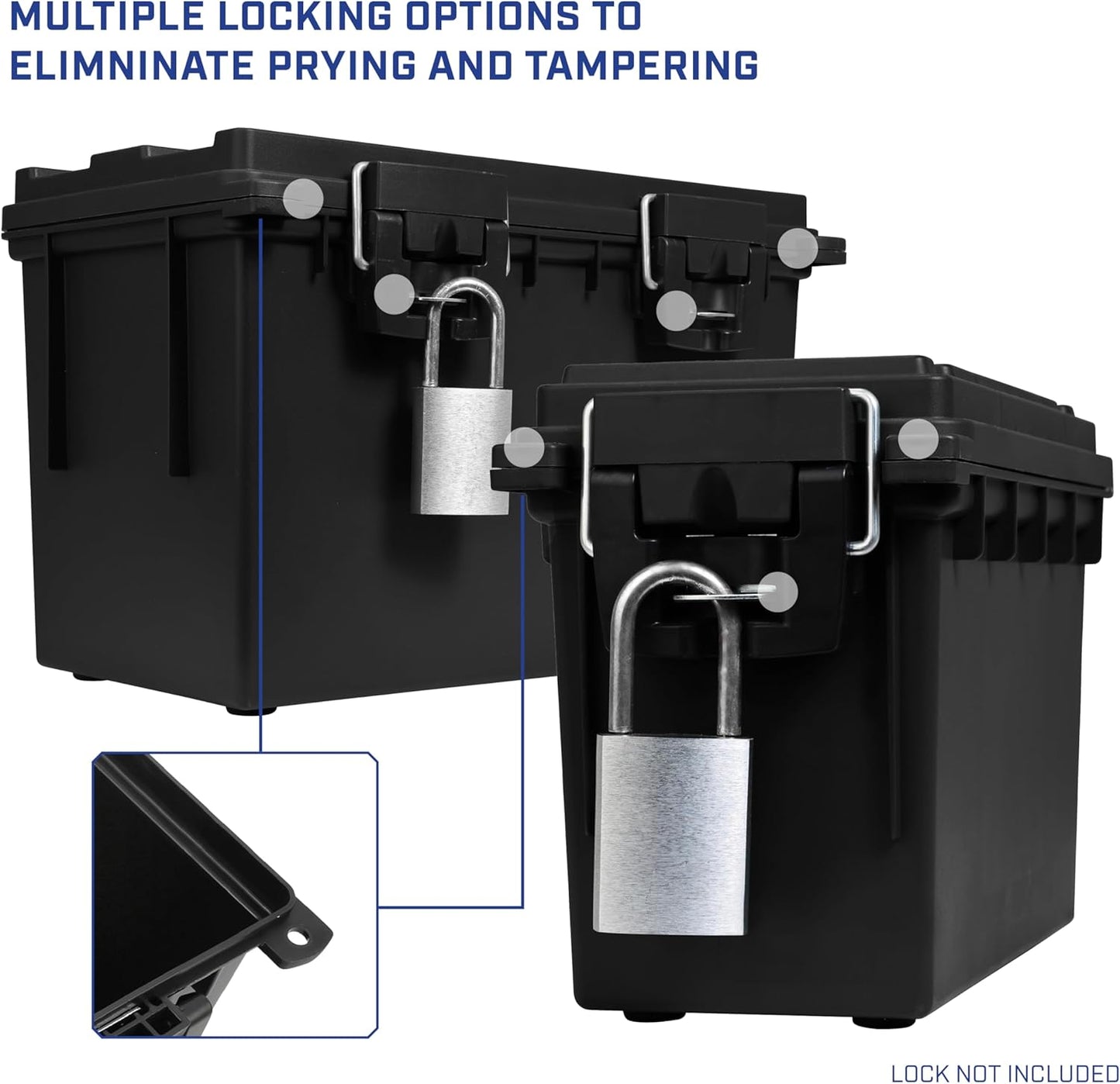 Ammo Box Made in USA, Stackable Lockable Ammo Storage Box, Black | Lockable Storage Box, Water and Dust Resistant Dry Box, Secures Hunting Gear, Gun Accessories, Supplies, and Bullets