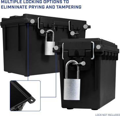 Ammo Box Made in USA, Stackable Lockable Ammo Storage Box, Black | Lockable Storage Box, Water and Dust Resistant Dry Box, Secures Hunting Gear, Gun Accessories, Supplies, and Bullets