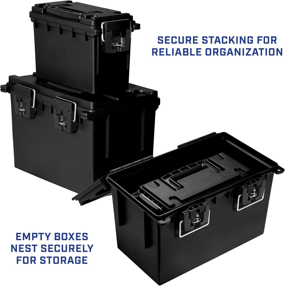 Ammo Box Made in USA, Stackable Lockable Ammo Storage Box, Black | Lockable Storage Box, Water and Dust Resistant Dry Box, Secures Hunting Gear, Gun Accessories, Supplies, and Bullets