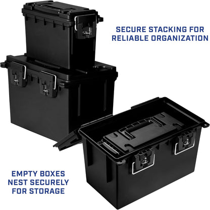 Ammo Box Made in USA, Stackable Lockable Ammo Storage Box, Black | Lockable Storage Box, Water and Dust Resistant Dry Box, Secures Hunting Gear, Gun Accessories, Supplies, and Bullets