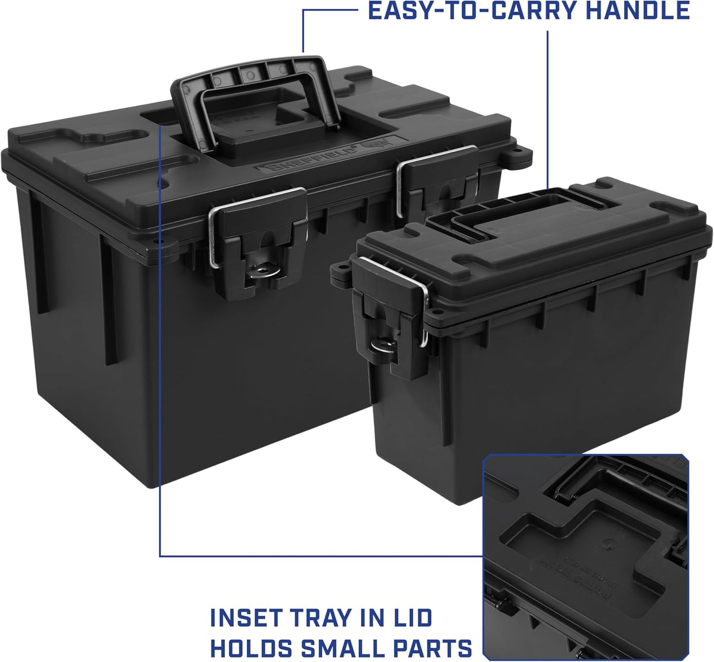 Ammo Box Made in USA, Stackable Lockable Ammo Storage Box, Black | Lockable Storage Box, Water and Dust Resistant Dry Box, Secures Hunting Gear, Gun Accessories, Supplies, and Bullets