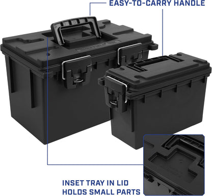 Ammo Box Made in USA, Stackable Lockable Ammo Storage Box, Black | Lockable Storage Box, Water and Dust Resistant Dry Box, Secures Hunting Gear, Gun Accessories, Supplies, and Bullets