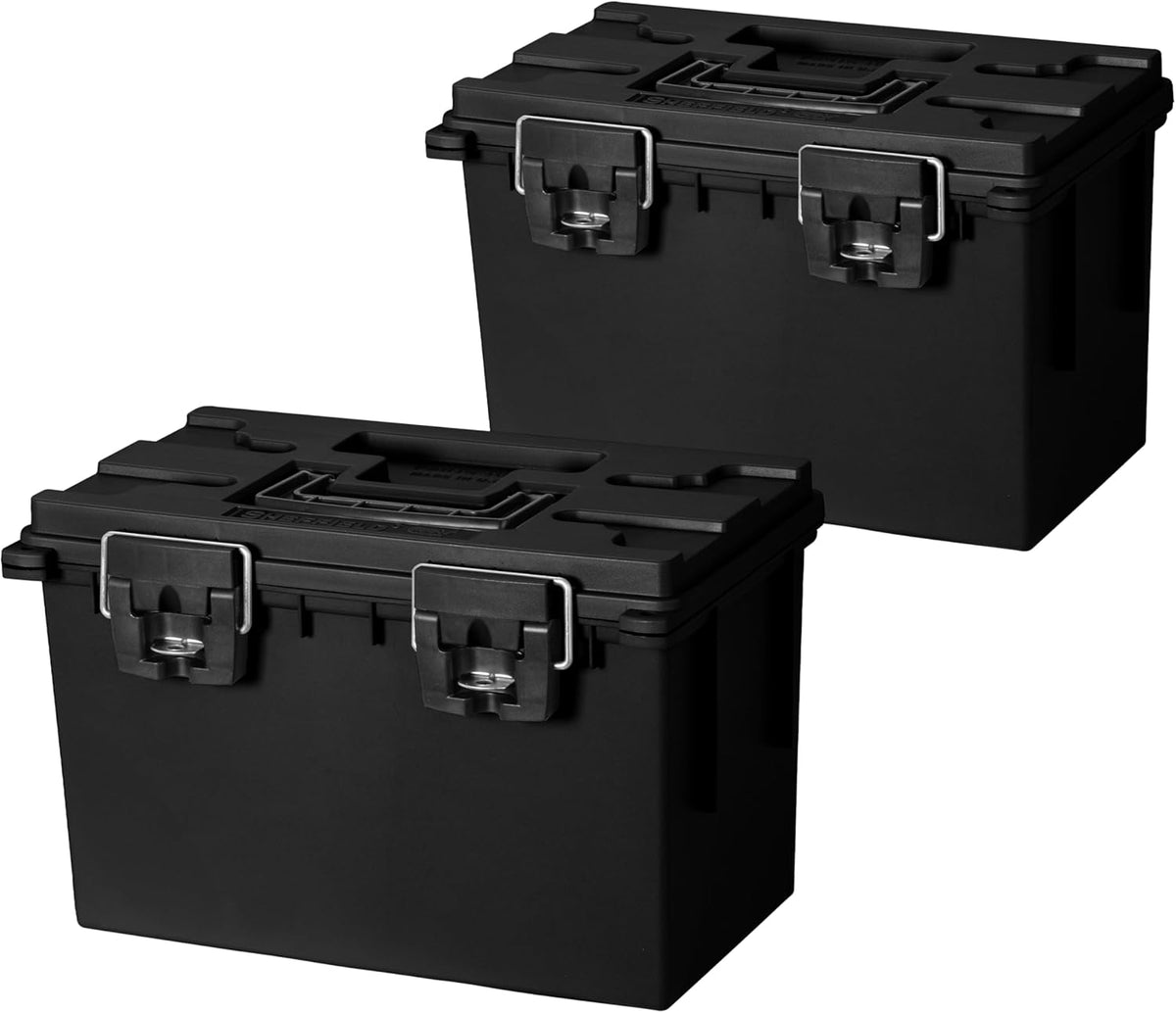 Ammo Box Made in USA, Stackable Lockable Ammo Storage Box, Black | Lockable Storage Box, Water and Dust Resistant Dry Box, Secures Hunting Gear, Gun Accessories, Supplies, and Bullets