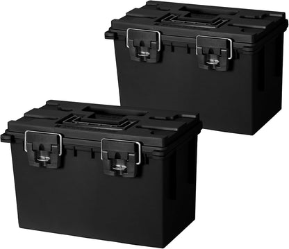 Ammo Box Made in USA, Stackable Lockable Ammo Storage Box, Black | Lockable Storage Box, Water and Dust Resistant Dry Box, Secures Hunting Gear, Gun Accessories, Supplies, and Bullets