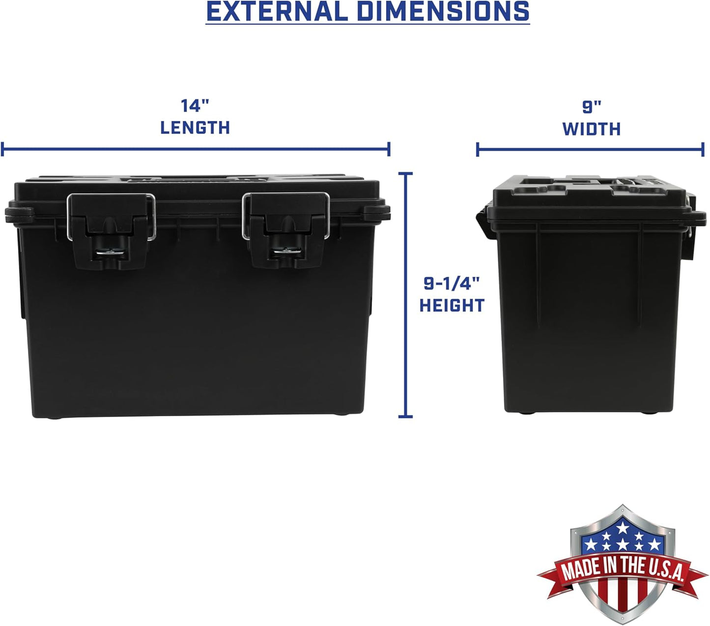 Ammo Box Made in USA, Stackable Lockable Ammo Storage Box, Black | Lockable Storage Box, Water and Dust Resistant Dry Box, Secures Hunting Gear, Gun Accessories, Supplies, and Bullets