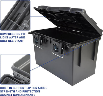 Ammo Box Made in USA, Stackable Lockable Ammo Storage Box, Black | Lockable Storage Box, Water and Dust Resistant Dry Box, Secures Hunting Gear, Gun Accessories, Supplies, and Bullets