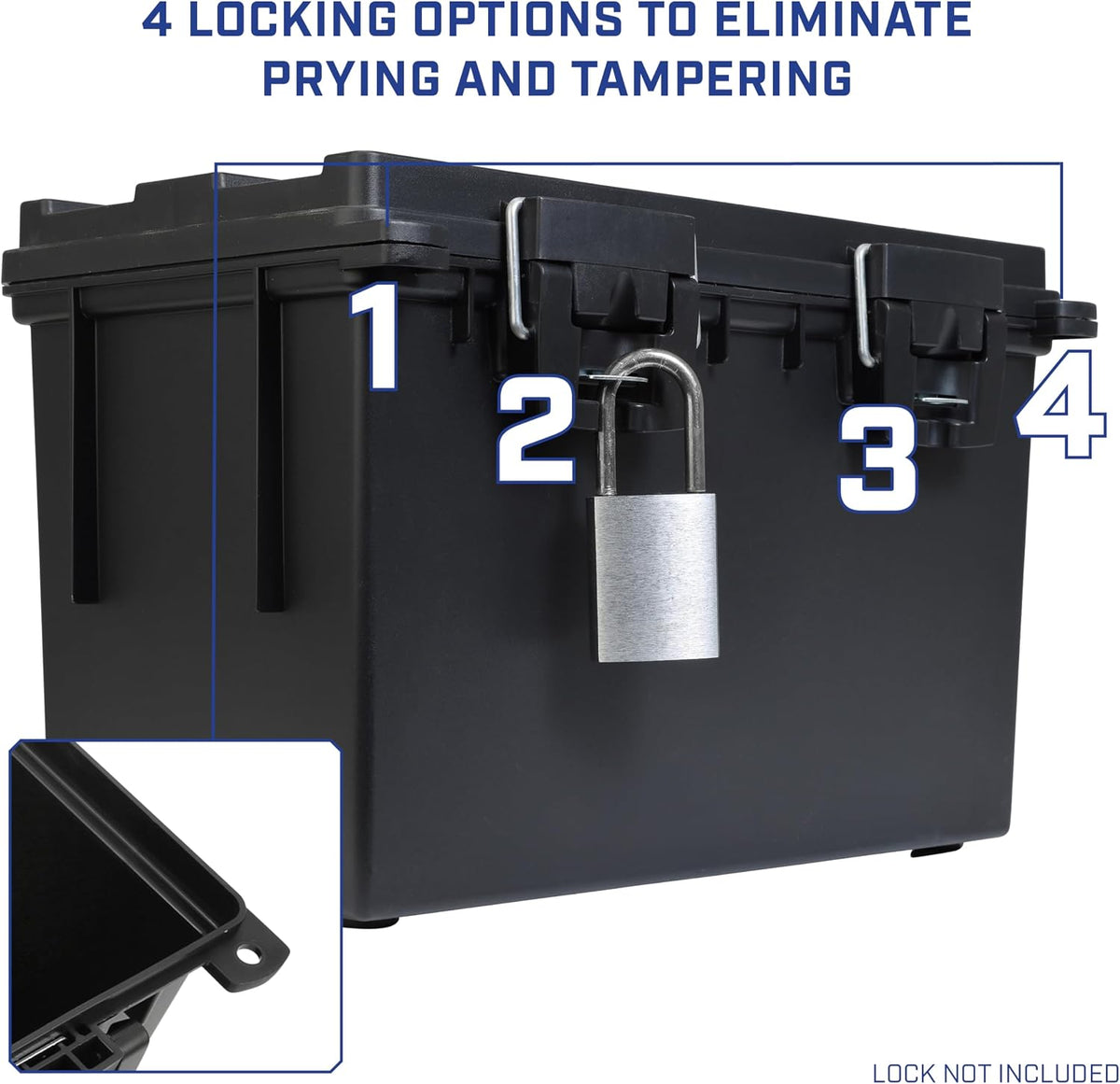 Ammo Box Made in USA, Stackable Lockable Ammo Storage Box, Black | Lockable Storage Box, Water and Dust Resistant Dry Box, Secures Hunting Gear, Gun Accessories, Supplies, and Bullets