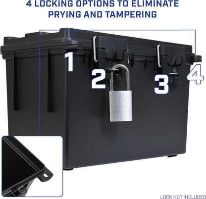 Ammo Box Made in USA, Stackable Lockable Ammo Storage Box, Black | Lockable Storage Box, Water and Dust Resistant Dry Box, Secures Hunting Gear, Gun Accessories, Supplies, and Bullets