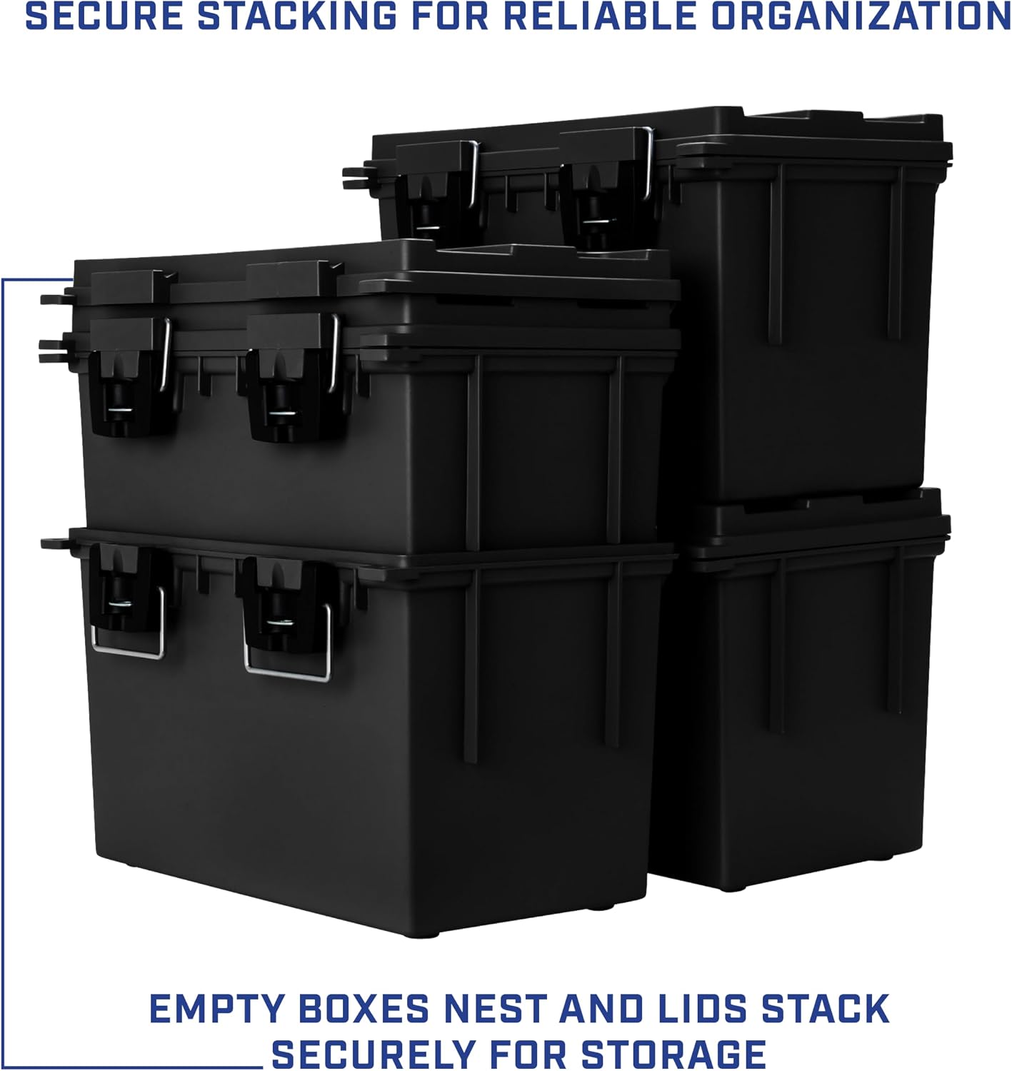 Ammo Box Made in USA, Stackable Lockable Ammo Storage Box, Black | Lockable Storage Box, Water and Dust Resistant Dry Box, Secures Hunting Gear, Gun Accessories, Supplies, and Bullets