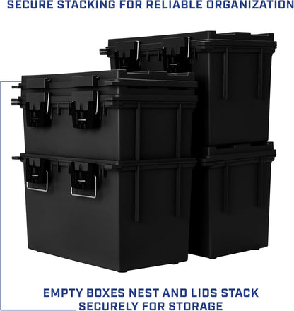 Ammo Box Made in USA, Stackable Lockable Ammo Storage Box, Black | Lockable Storage Box, Water and Dust Resistant Dry Box, Secures Hunting Gear, Gun Accessories, Supplies, and Bullets