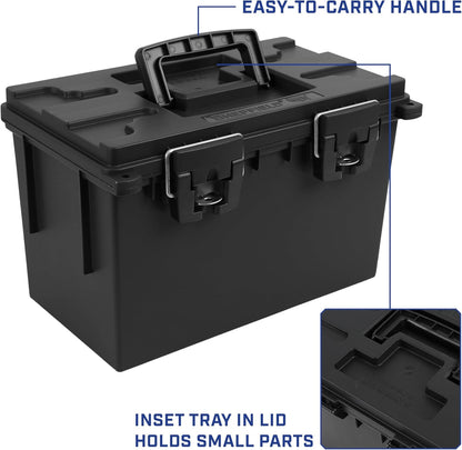 Ammo Box Made in USA, Stackable Lockable Ammo Storage Box, Black | Lockable Storage Box, Water and Dust Resistant Dry Box, Secures Hunting Gear, Gun Accessories, Supplies, and Bullets