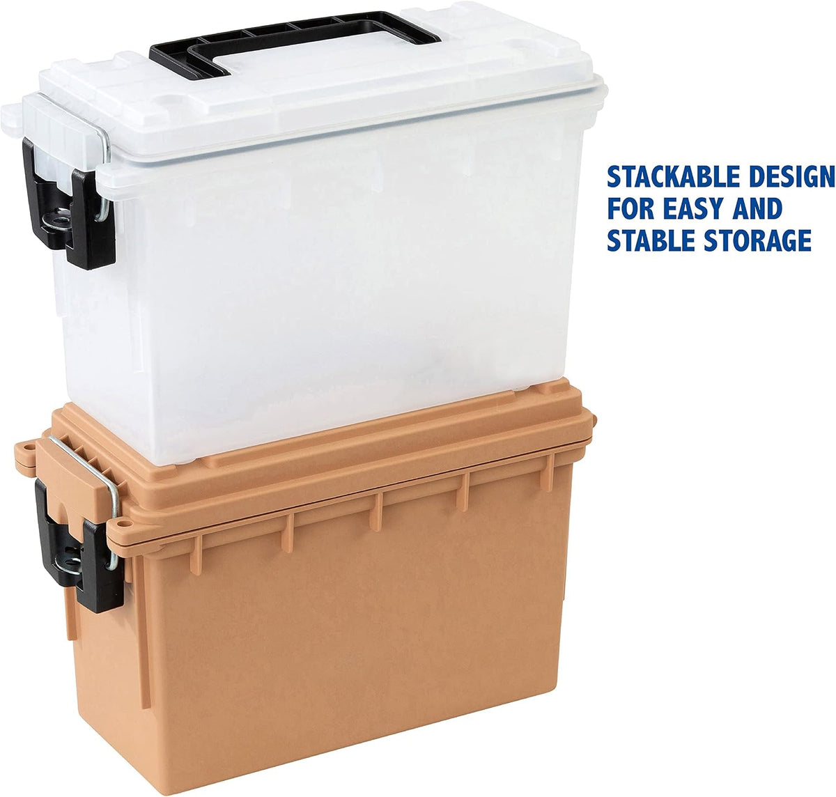 Ammo Box Made in USA, Stackable Lockable Ammo Storage Box, Black | Lockable Storage Box, Water and Dust Resistant Dry Box, Secures Hunting Gear, Gun Accessories, Supplies, and Bullets