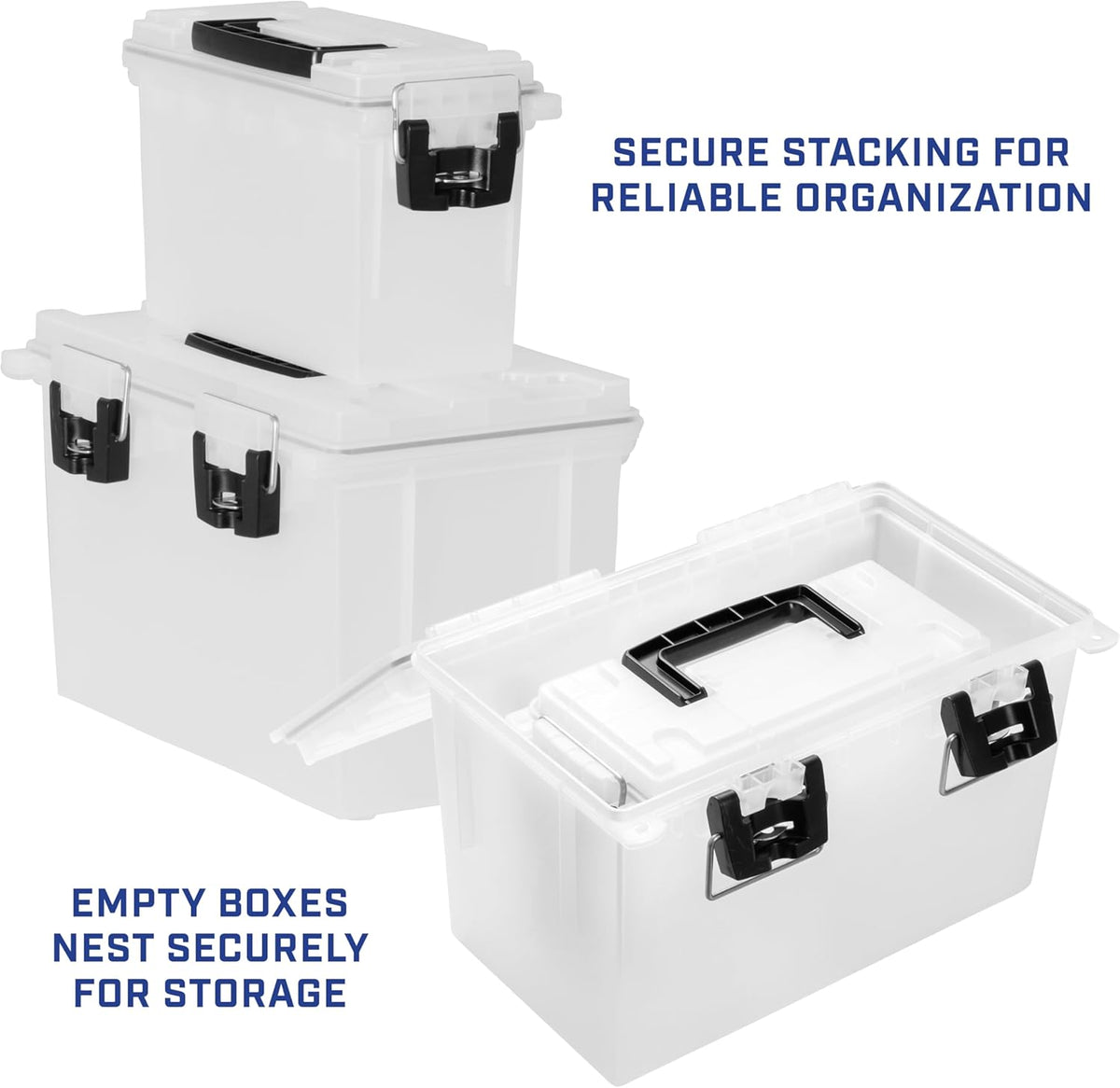 Ammo Box Made in USA, Stackable Lockable Ammo Storage Box, Black | Lockable Storage Box, Water and Dust Resistant Dry Box, Secures Hunting Gear, Gun Accessories, Supplies, and Bullets