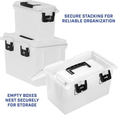 Ammo Box Made in USA, Stackable Lockable Ammo Storage Box, Black | Lockable Storage Box, Water and Dust Resistant Dry Box, Secures Hunting Gear, Gun Accessories, Supplies, and Bullets