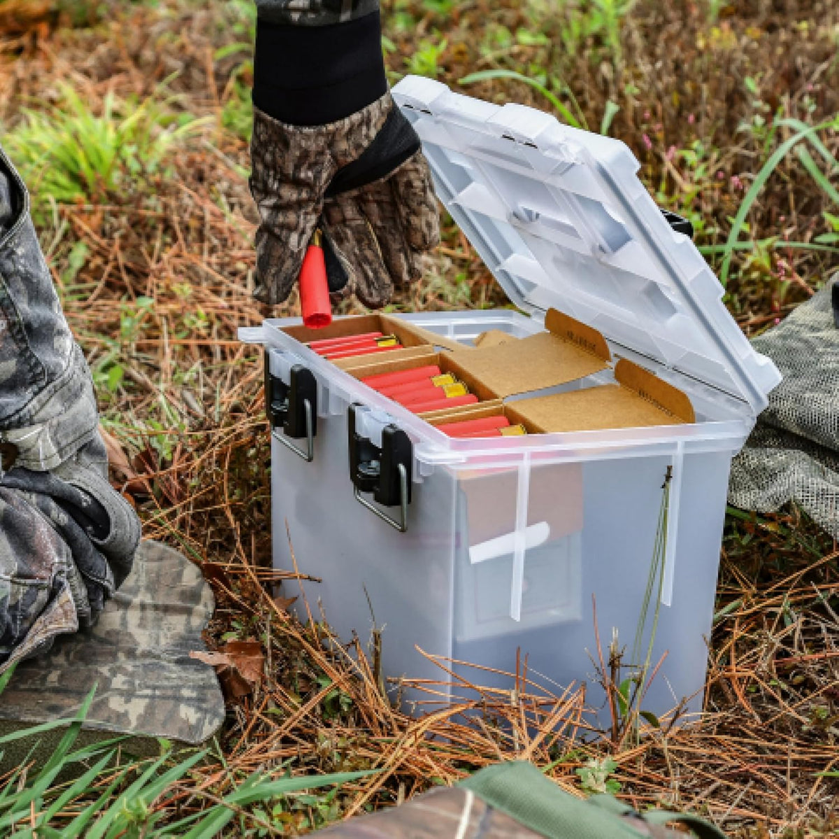 Ammo Box Made in USA, Stackable Lockable Ammo Storage Box, Black | Lockable Storage Box, Water and Dust Resistant Dry Box, Secures Hunting Gear, Gun Accessories, Supplies, and Bullets