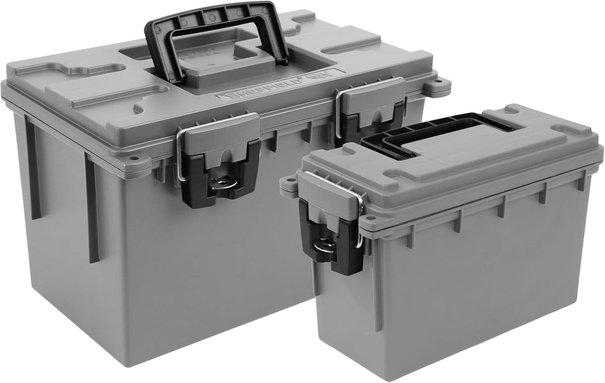 Ammo Box Made in USA, Stackable Lockable Ammo Storage Box, Black | Lockable Storage Box, Water and Dust Resistant Dry Box, Secures Hunting Gear, Gun Accessories, Supplies, and Bullets