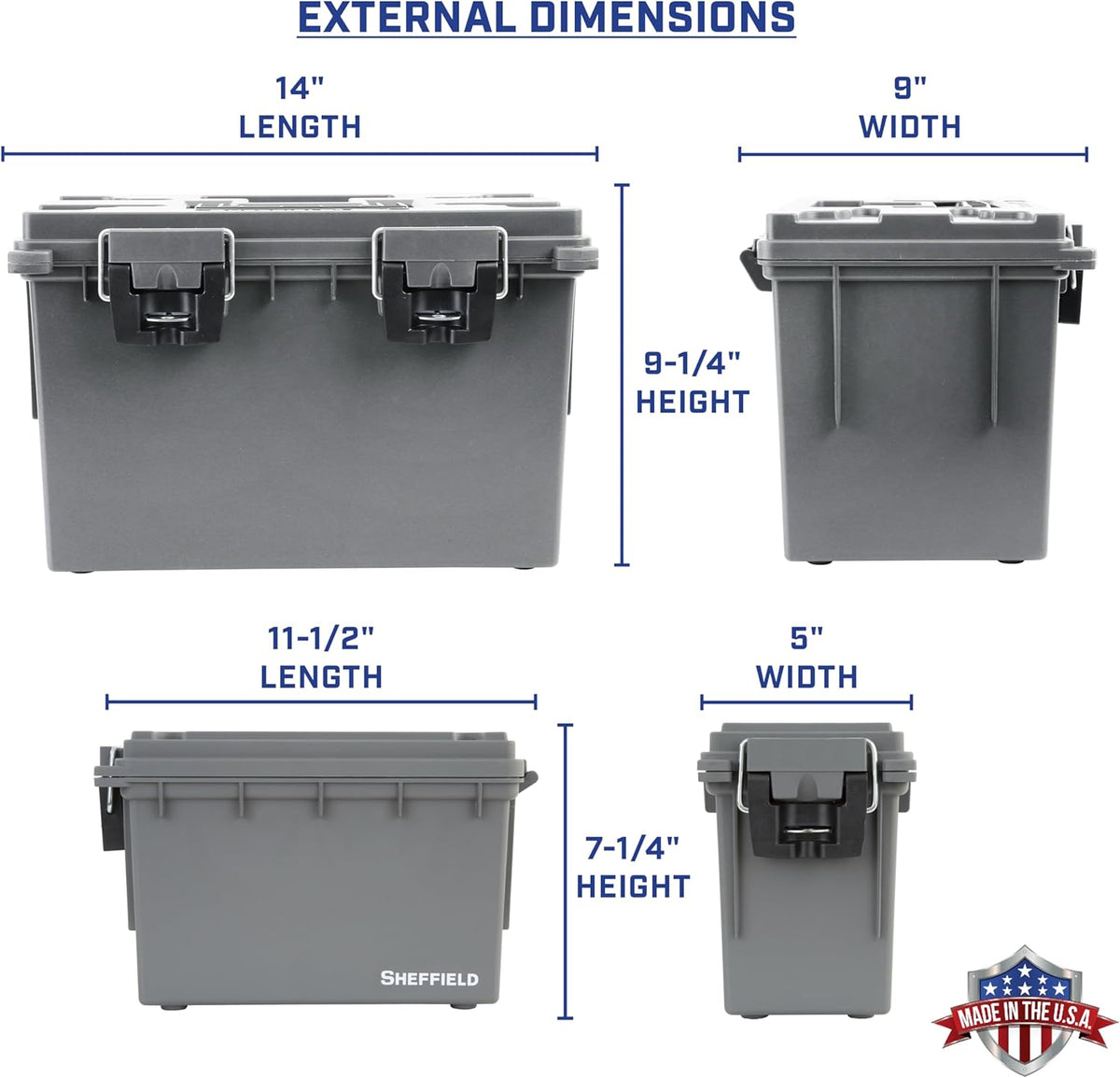 Ammo Box Made in USA, Stackable Lockable Ammo Storage Box, Black | Lockable Storage Box, Water and Dust Resistant Dry Box, Secures Hunting Gear, Gun Accessories, Supplies, and Bullets