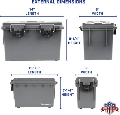 Ammo Box Made in USA, Stackable Lockable Ammo Storage Box, Black | Lockable Storage Box, Water and Dust Resistant Dry Box, Secures Hunting Gear, Gun Accessories, Supplies, and Bullets