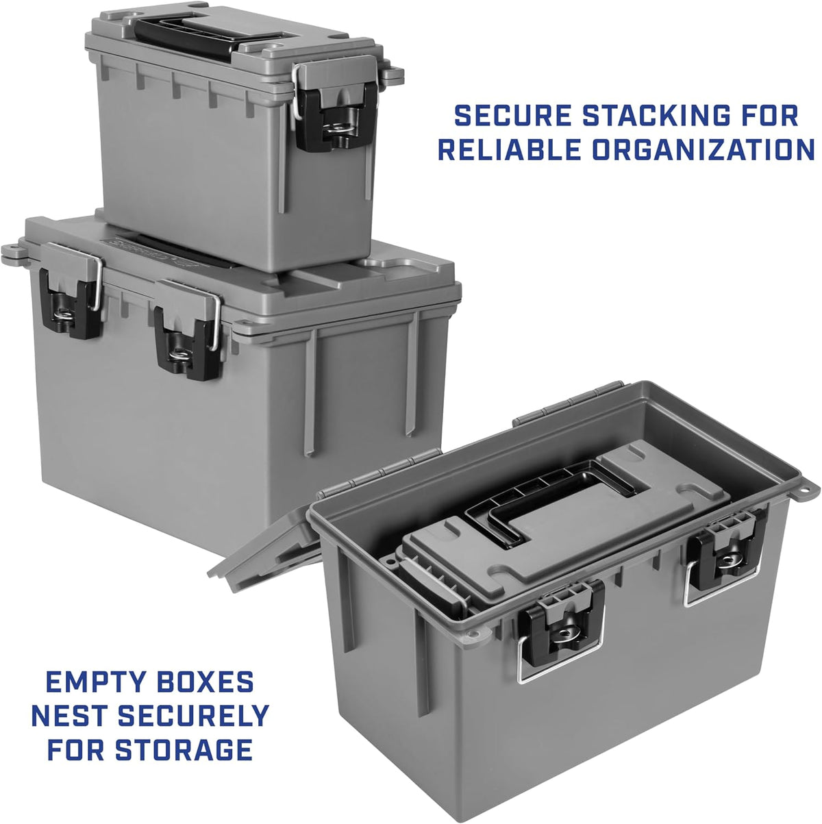 Ammo Box Made in USA, Stackable Lockable Ammo Storage Box, Black | Lockable Storage Box, Water and Dust Resistant Dry Box, Secures Hunting Gear, Gun Accessories, Supplies, and Bullets