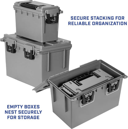Ammo Box Made in USA, Stackable Lockable Ammo Storage Box, Black | Lockable Storage Box, Water and Dust Resistant Dry Box, Secures Hunting Gear, Gun Accessories, Supplies, and Bullets