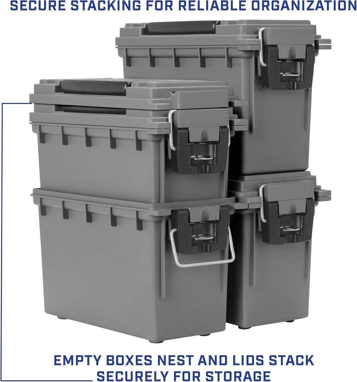 Ammo Box Made in USA, Stackable Lockable Ammo Storage Box, Black | Lockable Storage Box, Water and Dust Resistant Dry Box, Secures Hunting Gear, Gun Accessories, Supplies, and Bullets