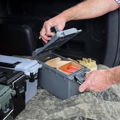 Ammo Box Made in USA, Stackable Lockable Ammo Storage Box, Black | Lockable Storage Box, Water and Dust Resistant Dry Box, Secures Hunting Gear, Gun Accessories, Supplies, and Bullets