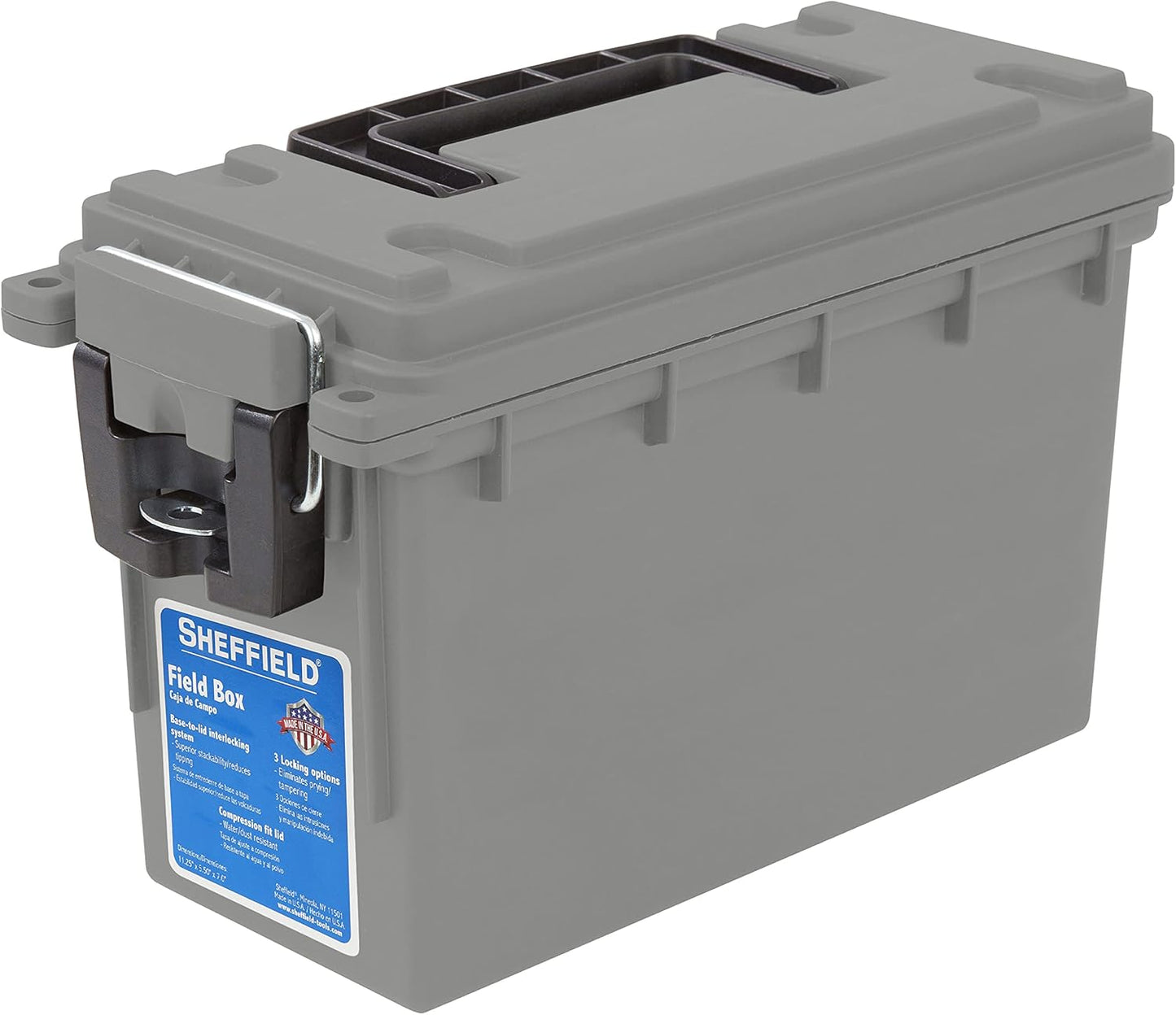 Ammo Box Made in USA, Stackable Lockable Ammo Storage Box, Black | Lockable Storage Box, Water and Dust Resistant Dry Box, Secures Hunting Gear, Gun Accessories, Supplies, and Bullets
