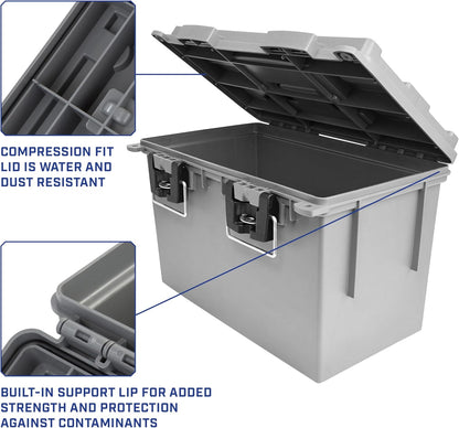 Ammo Box Made in USA, Stackable Lockable Ammo Storage Box, Black | Lockable Storage Box, Water and Dust Resistant Dry Box, Secures Hunting Gear, Gun Accessories, Supplies, and Bullets