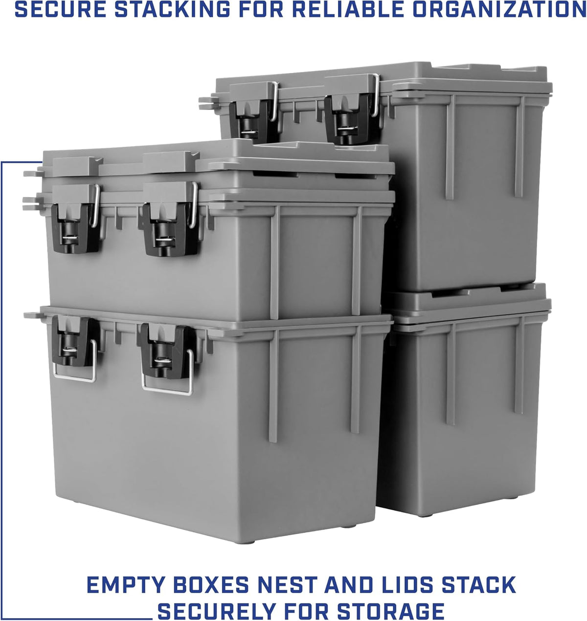 Ammo Box Made in USA, Stackable Lockable Ammo Storage Box, Black | Lockable Storage Box, Water and Dust Resistant Dry Box, Secures Hunting Gear, Gun Accessories, Supplies, and Bullets