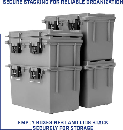 Ammo Box Made in USA, Stackable Lockable Ammo Storage Box, Black | Lockable Storage Box, Water and Dust Resistant Dry Box, Secures Hunting Gear, Gun Accessories, Supplies, and Bullets
