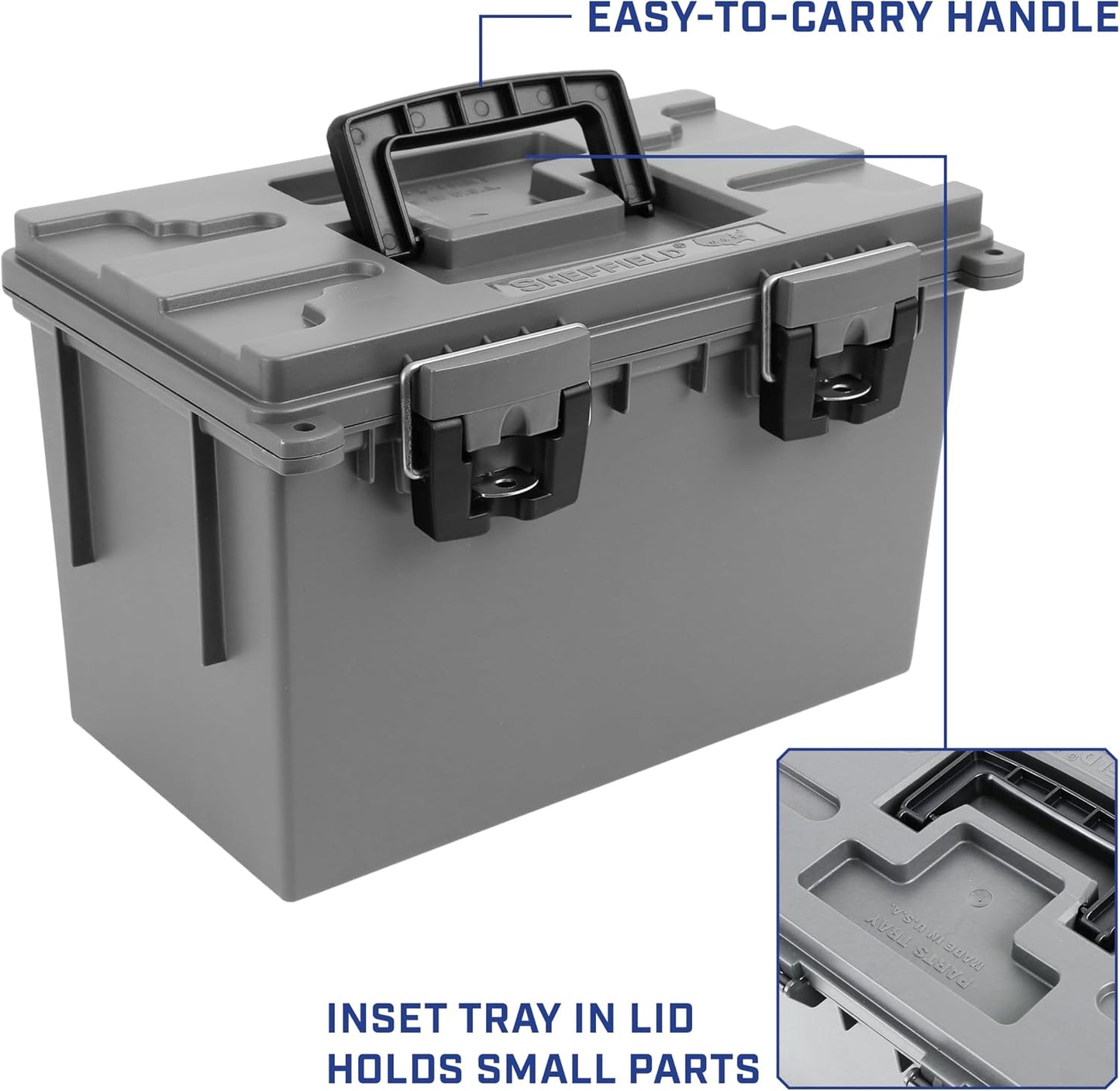 Ammo Box Made in USA, Stackable Lockable Ammo Storage Box, Black | Lockable Storage Box, Water and Dust Resistant Dry Box, Secures Hunting Gear, Gun Accessories, Supplies, and Bullets