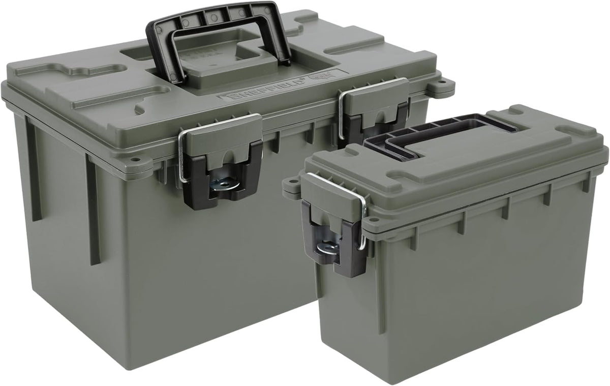 Ammo Box Made in USA, Stackable Lockable Ammo Storage Box, Black | Lockable Storage Box, Water and Dust Resistant Dry Box, Secures Hunting Gear, Gun Accessories, Supplies, and Bullets