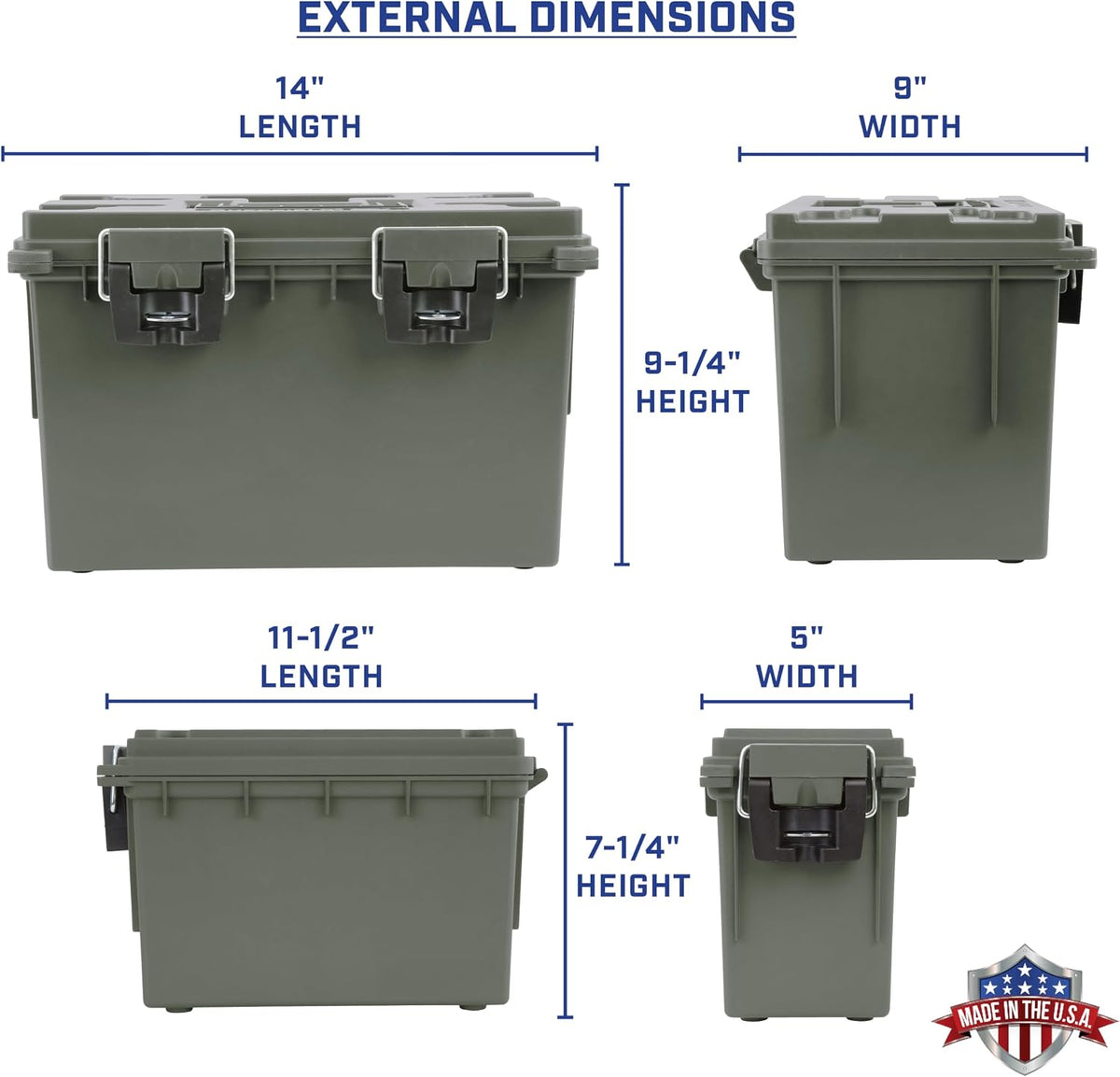Ammo Box Made in USA, Stackable Lockable Ammo Storage Box, Black | Lockable Storage Box, Water and Dust Resistant Dry Box, Secures Hunting Gear, Gun Accessories, Supplies, and Bullets