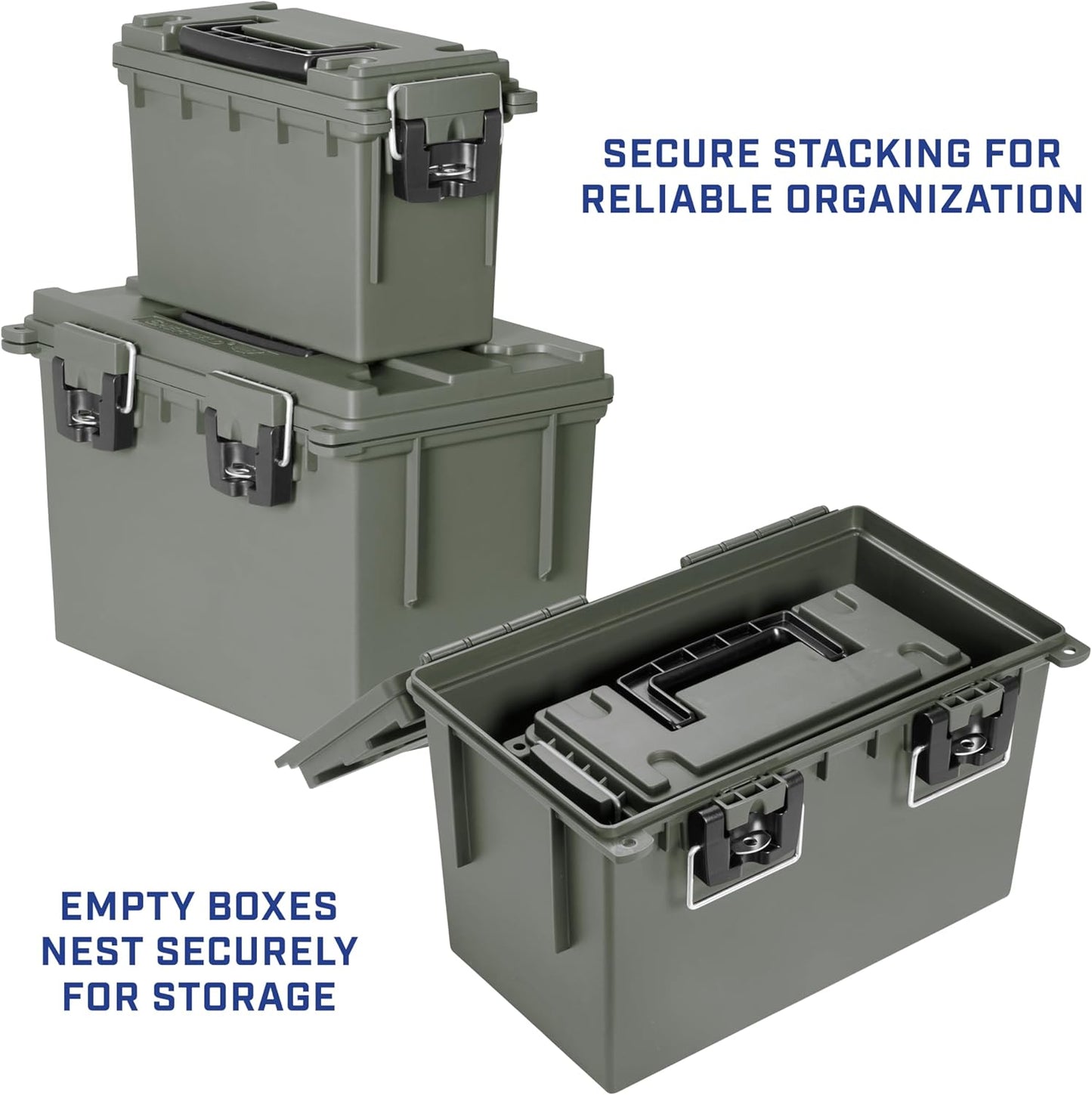 Ammo Box Made in USA, Stackable Lockable Ammo Storage Box, Black | Lockable Storage Box, Water and Dust Resistant Dry Box, Secures Hunting Gear, Gun Accessories, Supplies, and Bullets