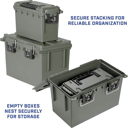 Ammo Box Made in USA, Stackable Lockable Ammo Storage Box, Black | Lockable Storage Box, Water and Dust Resistant Dry Box, Secures Hunting Gear, Gun Accessories, Supplies, and Bullets