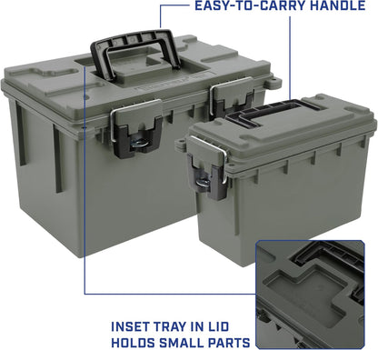 Ammo Box Made in USA, Stackable Lockable Ammo Storage Box, Black | Lockable Storage Box, Water and Dust Resistant Dry Box, Secures Hunting Gear, Gun Accessories, Supplies, and Bullets